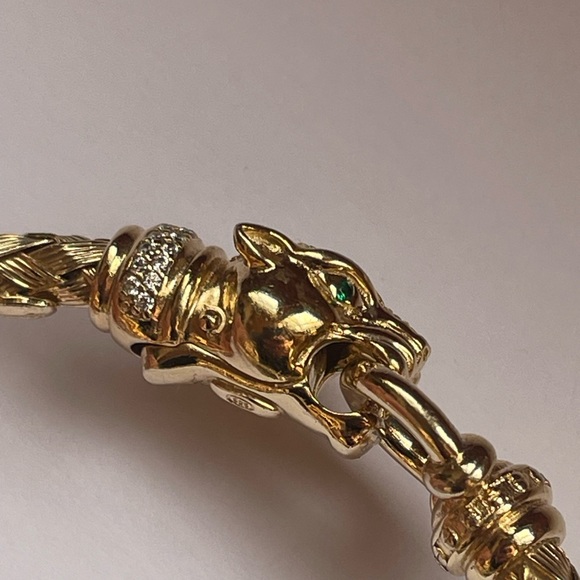 Made in Italy Emerald Eyed Woven Bangle Bracelet Genuine 18k Gold over Solid925 - Picture 5 of 16